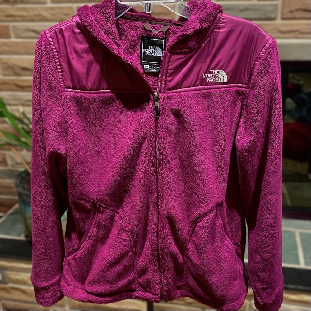Magenta Furry Fleece Hooded North Face Zip-Up